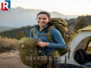 a-confident-woman-packing-her-specialized-backpack-filled-with-camping-essentials-for-women-before-heading-out-on-a-scenic-trail