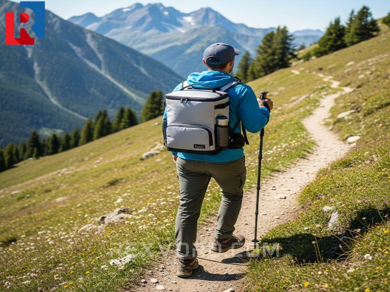 a-hiker-utilizing-a-small-cooler-bag-designed-as-a-backpack-showcasing-the-portability-of-a-travel-cooler-on-a-trail