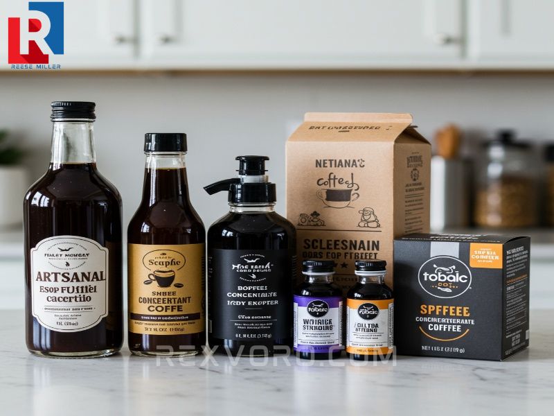 a-lineup-of-coffee-concentrate-packaging-glass-bottle-bulk-box-small-vial-and-single-serve-pods