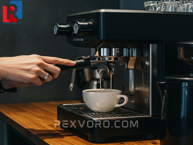 a-person-performing-a-blank-shot-flushing-water-through-the-espresso-machines-group-head-and-into-a-ceramic-cup