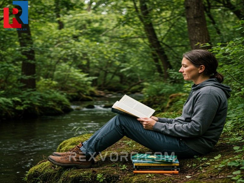 a-person-reads-a-nature-writing-book-beside-a-lush-green-stream