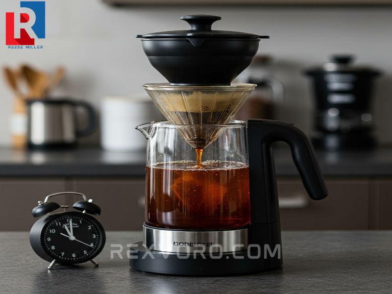 a-professional-cold-brew-coffee-maker-with-coarse-grounds-and-water-steeping-in-a-kitchen-a-timer-is-visible