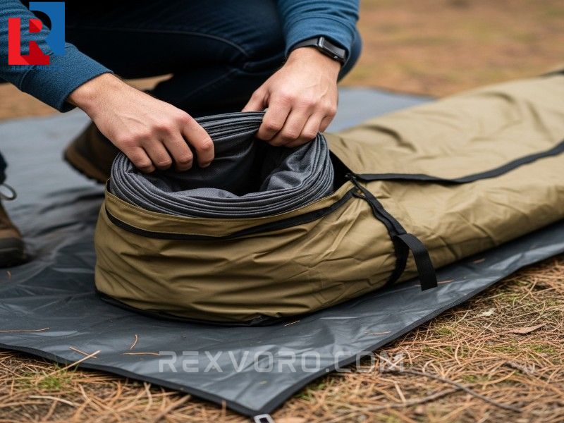 camper-enrollando-cuidadosamente-el-cuerpo-principal-de-la-tienda-de-campana-sobre-la-huella