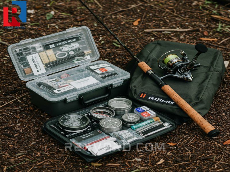 close-up-of-a-stocked-tackle-box-spinning-rod-and-reel-prepared-for-fishing