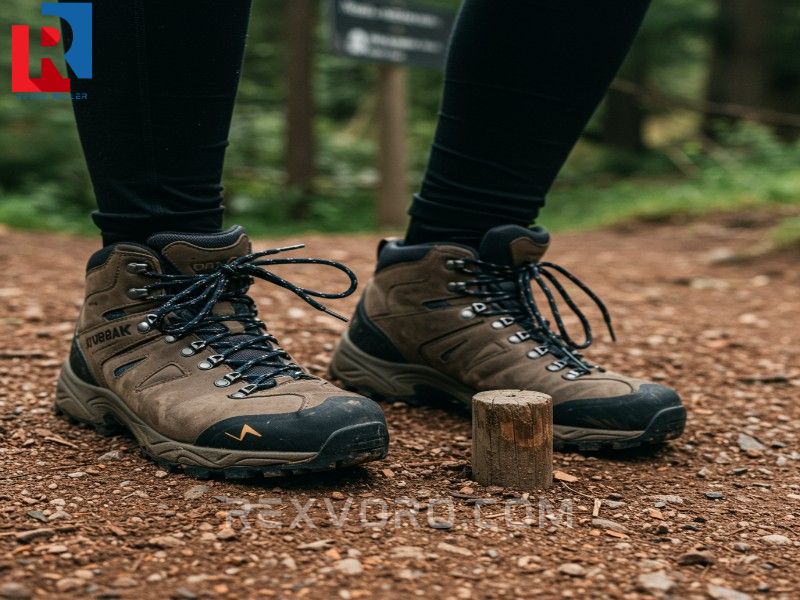 close-up-of-hands-lacing-hiking-boots-next-to-a-trailhead-sign