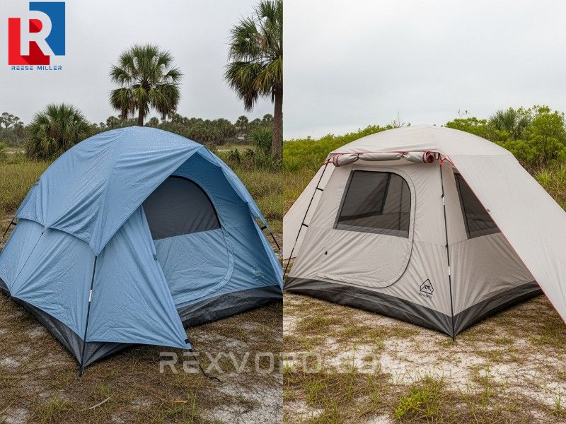comparison-image-demonstrating-the-difference-between-a-standard-tent-and-the-best-tent-for-florida-camping-focusing-on-rainfly-coverage-and-ventilation-design