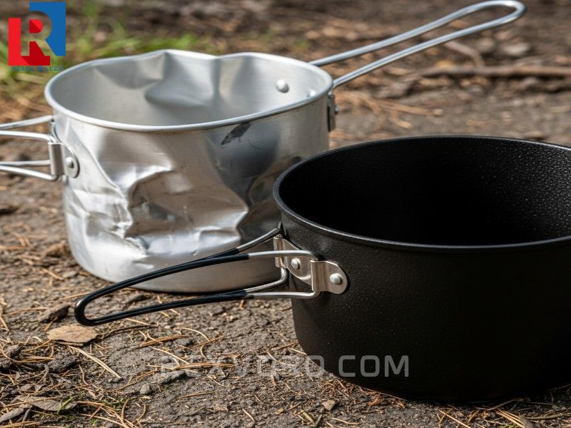 comparison-of-materials-for-a-campfire-cooking-kit-highlighting-the-durability-of-cast-iron-versus-lightweight-aluminum-camping-cookware-for-fire