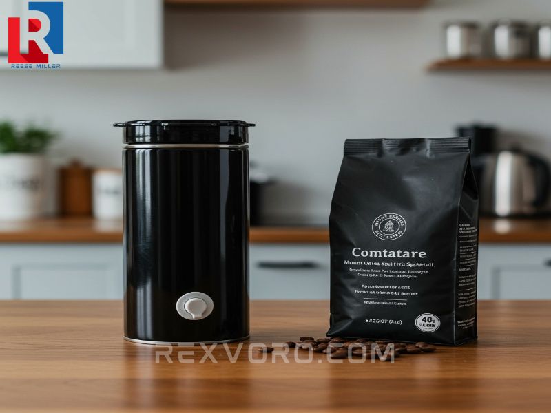 dark-coffee-canister-next-to-a-bag-of-freshly-roasted-beans-on-a-wooden-counter