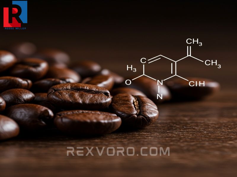 dark-roasted-coffee-beans-next-to-a-diagram-of-the-caffeine-molecular-structure