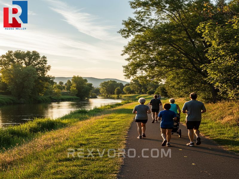 diverse-group-walks-on-a-wide-accessible-flat-trail-next-to-a-river-during-the-golden-hour