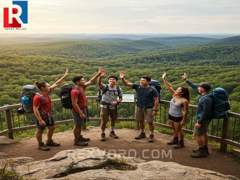 diverse-hikers-high-fiving-on-a-scenic-overlook-with-a-vast-forest-view