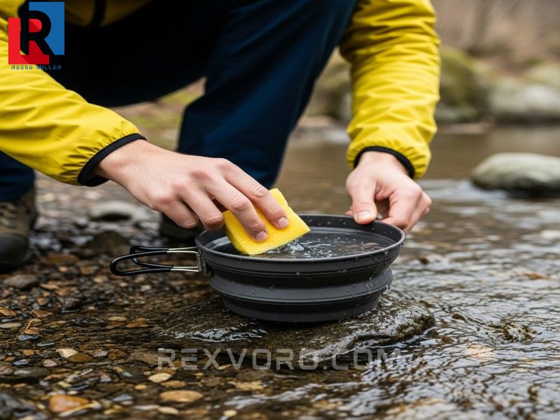 easy-cleaning-of-a-folding-camping-pot-in-the-outdoors-showing-maintenance-tips-for-collapsible-camping-cookware