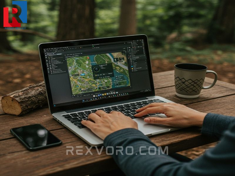 filtering-an-online-camping-map-on-a-laptop-to-find-sites-with-fishing-access