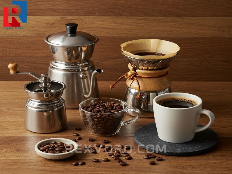flat-lay-of-specialty-coffee-beans-grinder-and-pour-over-setup