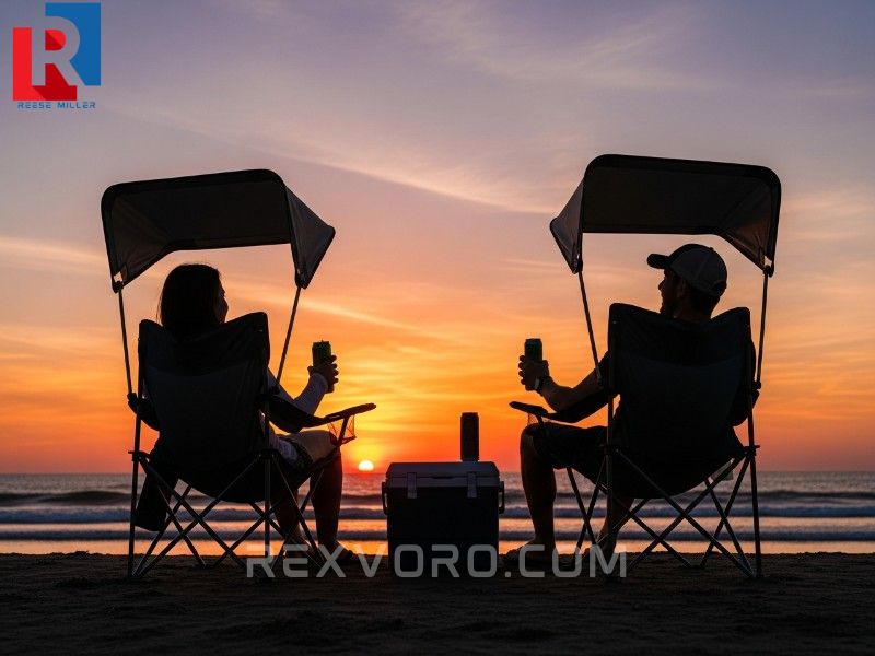 friends-relaxing-comfortably-under-integrated-shade-provided-by-their-folding-chair-with-canopy-at-sunset
