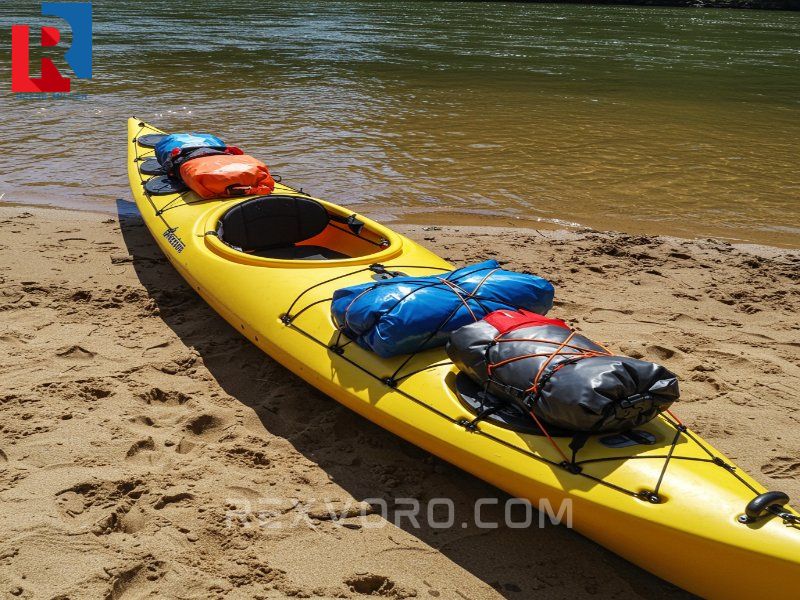 fully-loaded-yellow-touring-kayak-resting-on-a-sandy-riverbank-ready-for-a-camping-trip