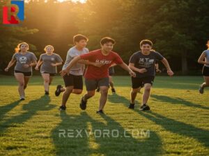 group-of-teens-running-and-playing-an-outdoor-camp-game-on-a-field-at-sunset