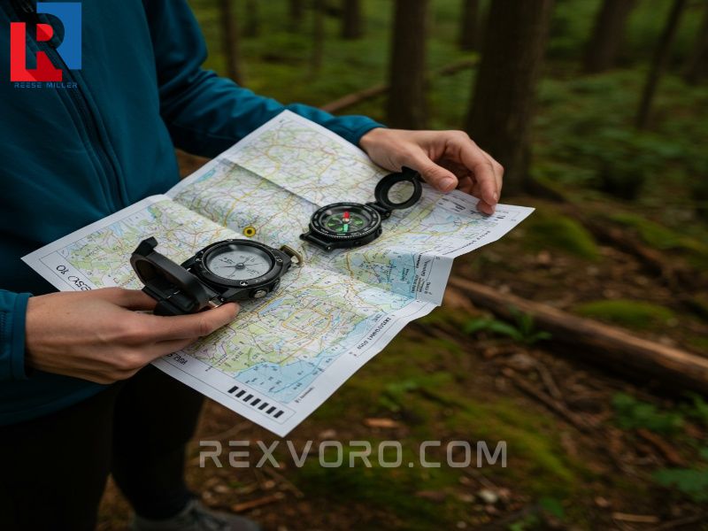 hiker-cross-checking-navigation-using-a-paper-map-compass-and-gps-watch-in-a-dense-forest