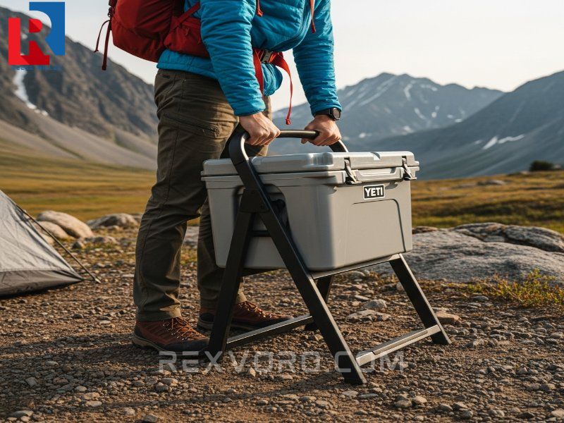 hiker-uses-yeti-tundra-45-cooler-as-a-sturdy-seat-while-setting-up-camp-in-the-mountains