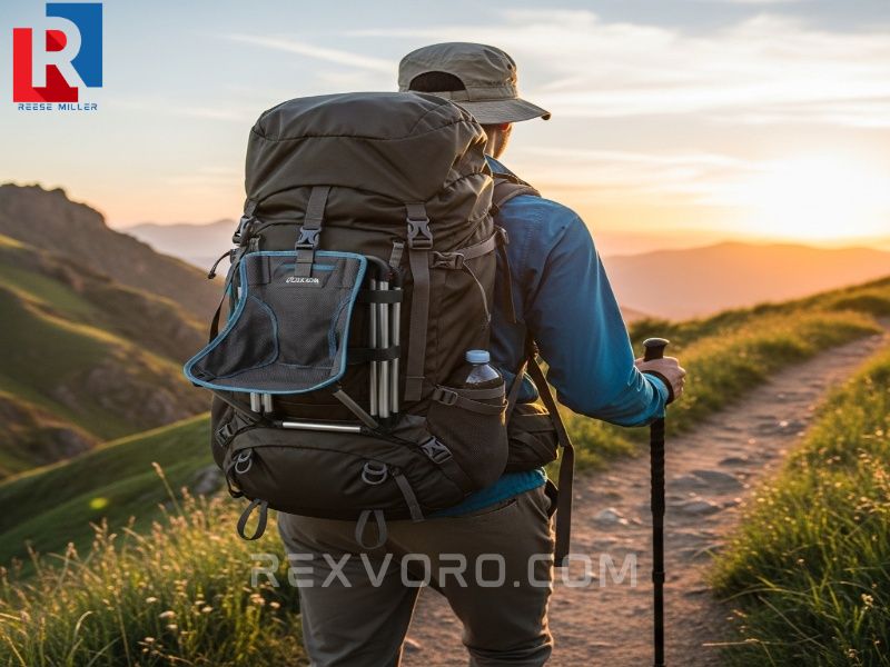 hiker-utilizing-a-lightweight-backpack-folding-chair-strapped-to-their-pack-on-a-scenic-trail