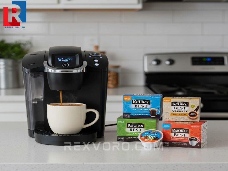keurig-machine-brewing-coffee-on-a-modern-counter-next-to-stacked-colorful-k-cups