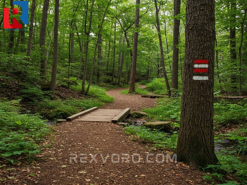 maintained-hiking-path-winding-through-a-dense-forest-featuring-a-wooden-footbridge