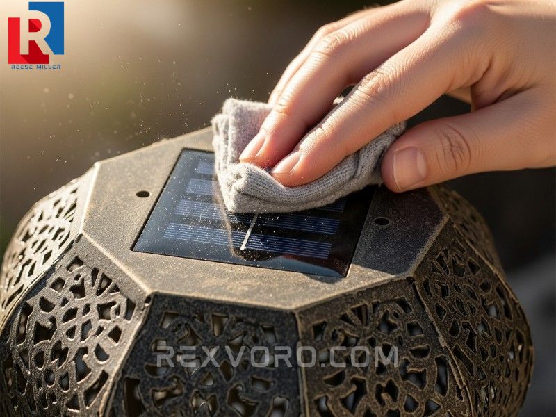 maintenance-of-a-solar-powered-best-outdoor-lantern-by-cleaning-the-solar-panel-for-optimal-charging-efficiency