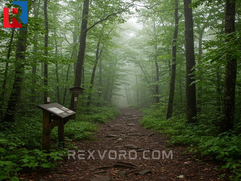 misty-appalachian-trail-path-through-dense-green-forest-featuring-a-wooden-trail-marker