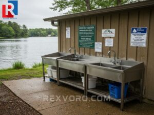 organized-modern-campground-fish-cleaning-station-with-stainless-steel-counters-and-running-water