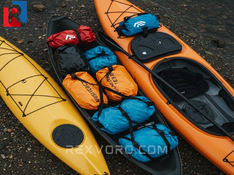 overhead-view-of-a-kayak-being-packed-with-dry-bags-on-a-shoreline-for-efficient-camping