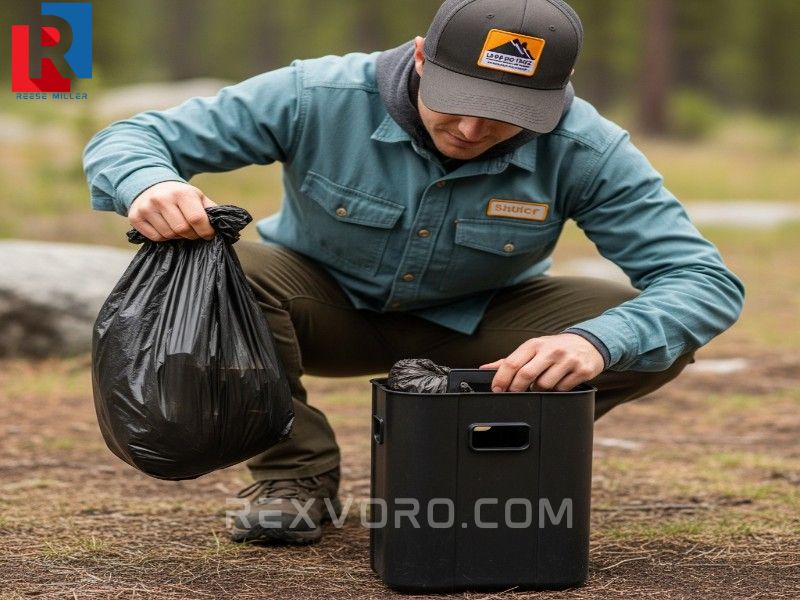 person-securing-trash-in-a-bear-canister-practicing-leave-no-trace-camping