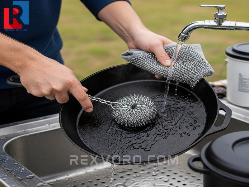 persona-limpiando-un-sarten-de-hierro-fundido-con-un-depurador-de-cota-de-malla-en-un-lavadero-de-campamento