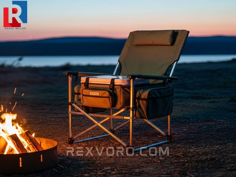 silla-nevera-de-camping-de-alta-gama-con-reposabrazos-acolchados-junto-a-una-fogata-al-anochecer