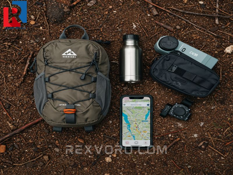 small-organized-day-pack-water-bottle-and-phone-with-a-map-for-a-quick-trek
