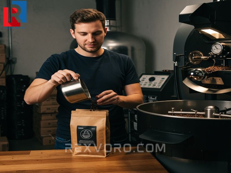 specialty-coffee-roaster-preparing-whole-bean-coffee-for-sale-emphasizing-small-batch-quality-control