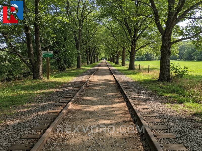 wide-shot-of-a-flat-accessible-rail-trail-cutting-through-a-scenic-rural-landscape-lined-with-mature-trees