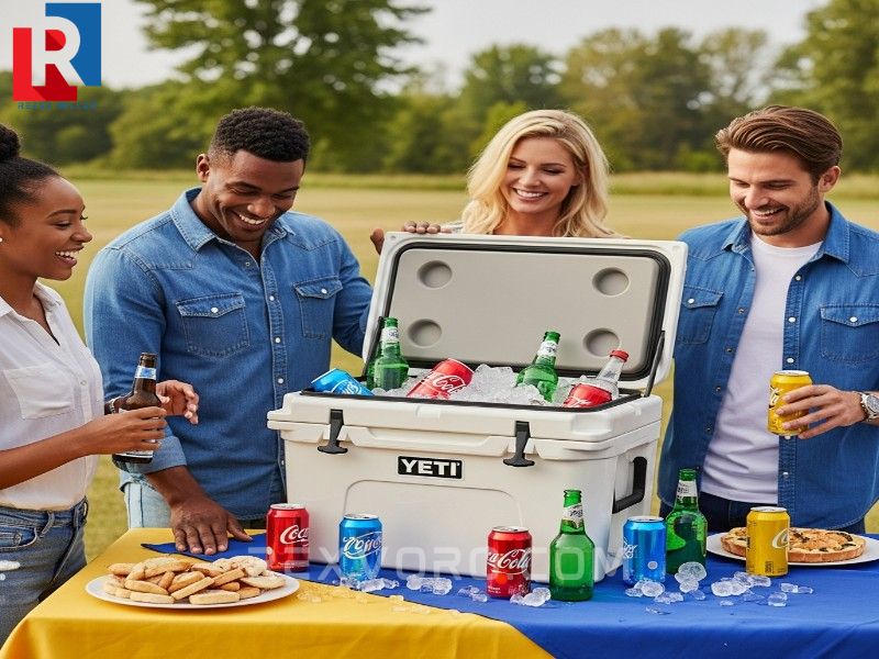 yeti-tundra-45-cooler-lleno-de-hielo-y-bebidas-en-una-fiesta-de-porton-trasero